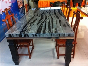 Black and Grey Table and Bench Set
