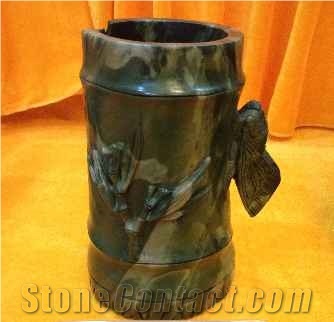 Natural Dark Onyx Pen Pencil Holders, Green Onyx Hand Works