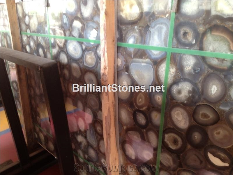 Natural Blue Agate Semiprecious Stone Slab