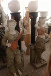 Hand Carved Lady Statues with Lamp, White Marble Statues Hand Carved Lady Statues with Lamp, White Marble Statues