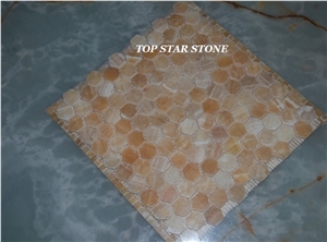 Yellow Onyx Mosic Floor Tile, Honey Yellow Onyx Mosaic