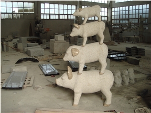 Pig Stone Sculpture, Beige Granite Sculpture
