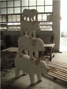 Pig Stone Sculpture, Beige Granite Sculpture
