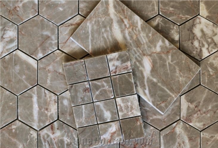 Gris Flores Marble Mosaic Tiles, Grey Marble Mosaic