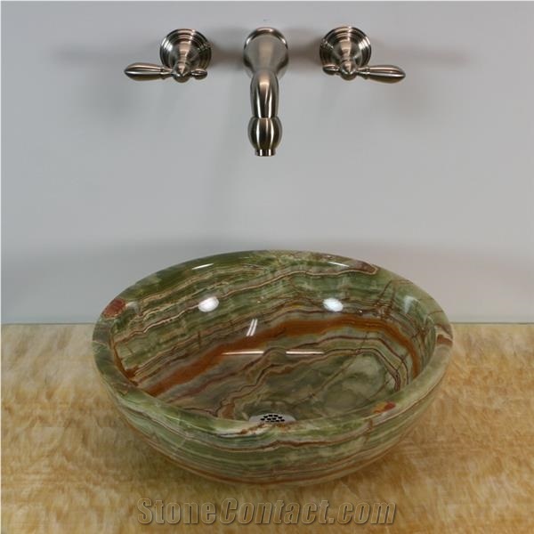 Green Onyx Wash Basin Vessel, Onyx Sink& Basin