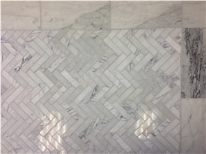 Bianco Venatino Marble 6x12 Herringbone Mosaic, Bianco Venato White Marble Mosaic