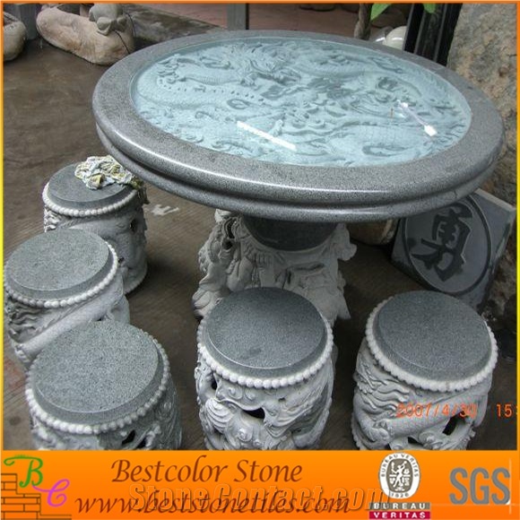 Black Granite Garden Bench Tables, G654 Black Granite Garden Bench