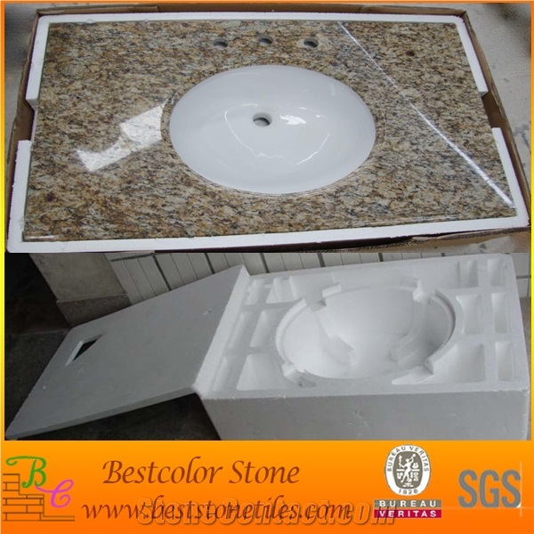 Tiger Skin Rusty Granite Vanity Top Mounted with Porcelain Bowl (Cardboard Packing)