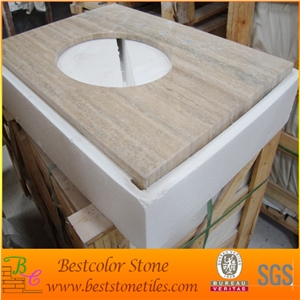 Turkey Beige Travertine Vanity Top Mounted with Porcelain Bowl (Packing in Styrofoam Box),Turkish Beige Travertine Vanity Tops