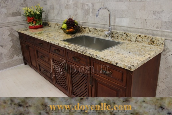 Antique Persa Gold Granite Kitchen Countertops with Kitchen Sink