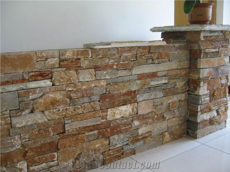 China Yellow Slate Culture Stone,Stack Stone,Wall Cladding Panel,Cement Ledgestone