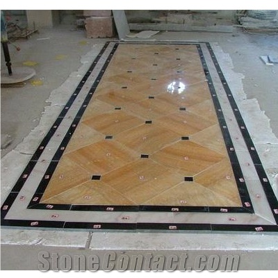 Wellest J116 Honey Onyx and M501 Black Marquina Marble Medallion Stone Pattern Flooring, China Honey Ect. Yellow Onyx Medallions