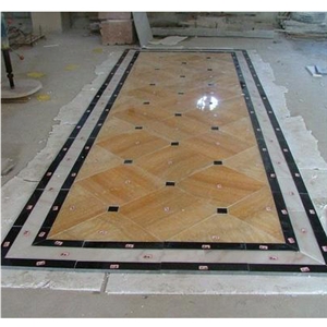 Wellest J116 Honey Onyx and M501 Black Marquina Marble Medallion Stone Pattern Flooring, China Honey Ect. Yellow Onyx Medallions