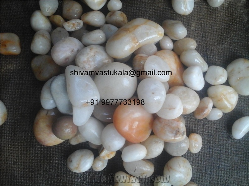 White Pebble Stone in Narmada River in India, River Pebble Stones