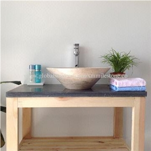 Beige Travertine Bathroom Vessel Sink with Conic Shape