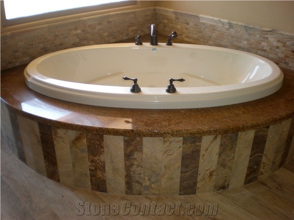 Yellow Rust Granite and Amazon Star Granite Bathtub Surround