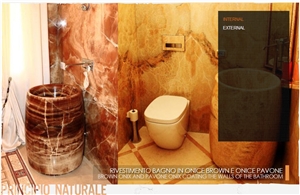 Brown Onix and Pavone Onix Coating Wall and Floor, Bath Design