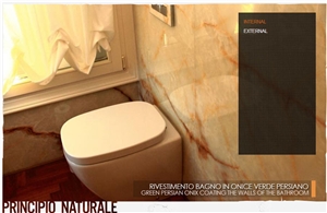 Ligh Green Persian Onix Coating the Walls Of Bathroom