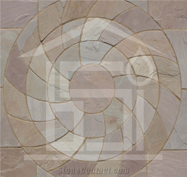 Autumn Brown Spinning Circle,Hand Cut Edges, Natural Surface Circle Paving, Autumn Brown Sandstone Cube Stone & Pavers