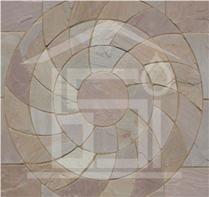 Autumn Brown Spinning Circle,Hand Cut Edges, Natural Surface Circle Paving, Autumn Brown Sandstone Cube Stone & Pavers