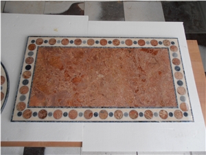 Rosso Marble Waterjet Inlay Tabletop, Skiros Rosso Red Marble Inlay Tabletops