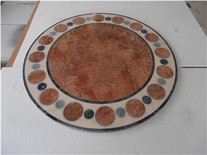 Rosso Marble Waterjet Inlay Tabletop, Skiros Rosso Red Marble Inlay Tabletops