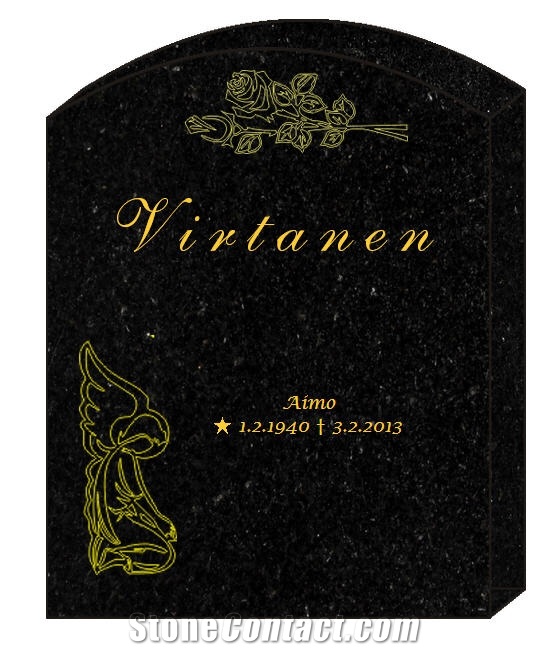 Swedish Standard Black Granite Headstone