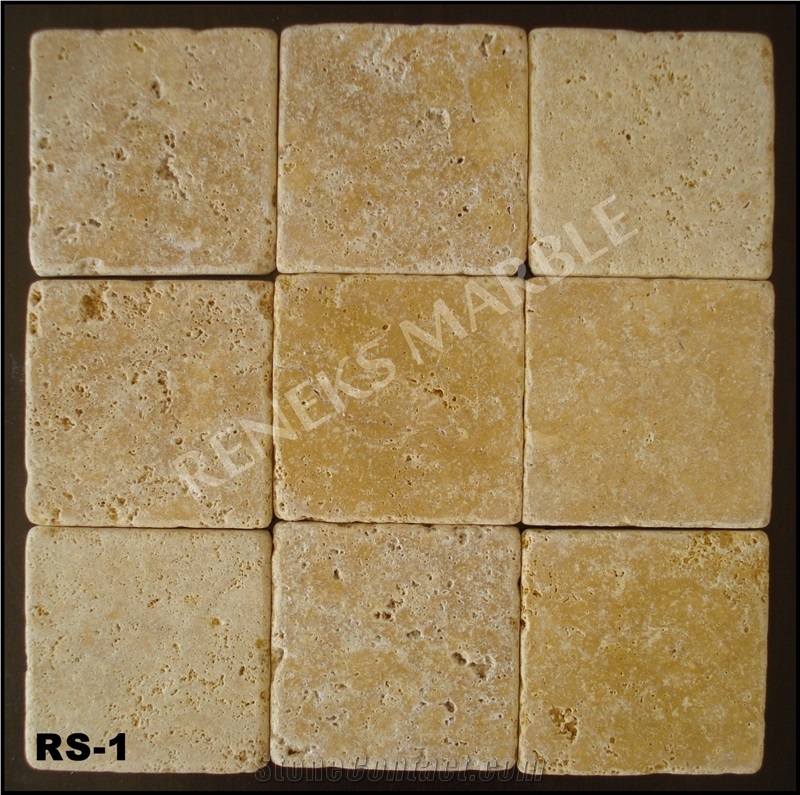 Tumbled Denizli Gold Travertine Tiles