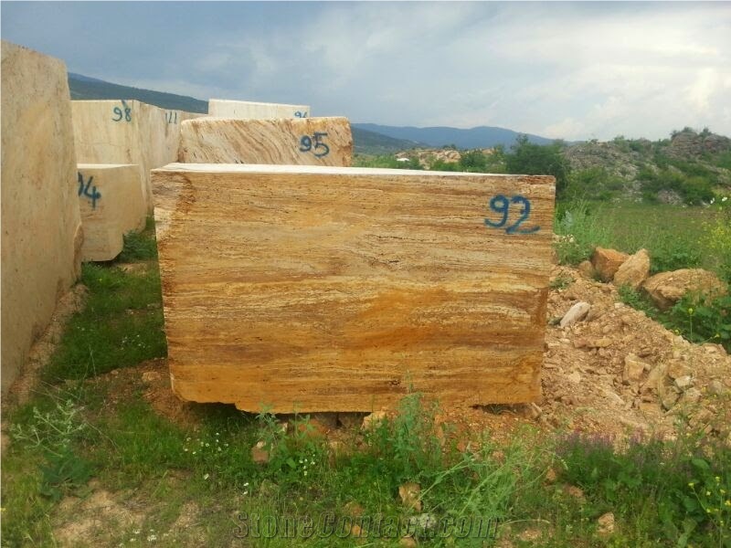 Golden (Yellow) Travertine Block, Turkey Yellow Travertine