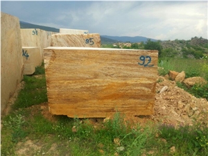 Golden (Yellow) Travertine Block, Turkey Yellow Travertine