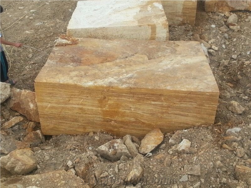 Golden (Yellow) Travertine Block, Turkey Yellow Travertine