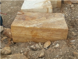 Golden (Yellow) Travertine Block, Turkey Yellow Travertine
