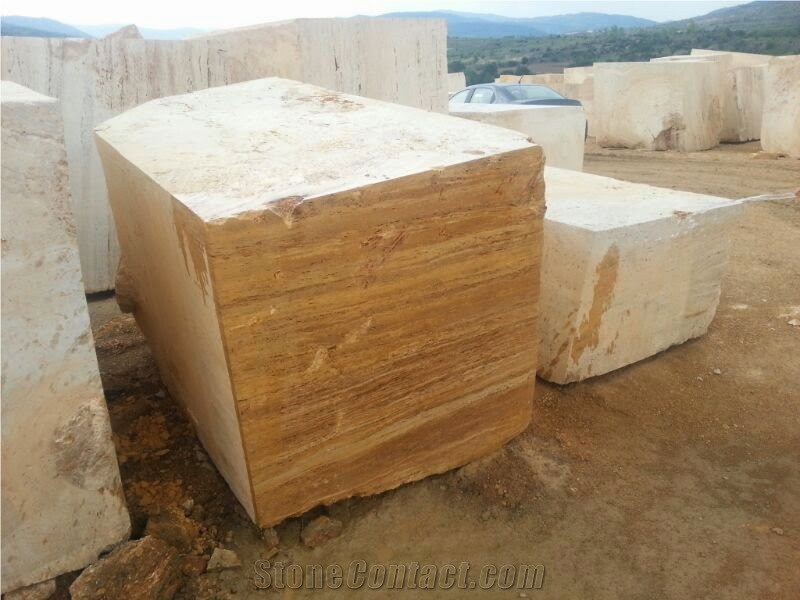 Golden (Yellow) Travertine Block, Turkey Yellow Travertine