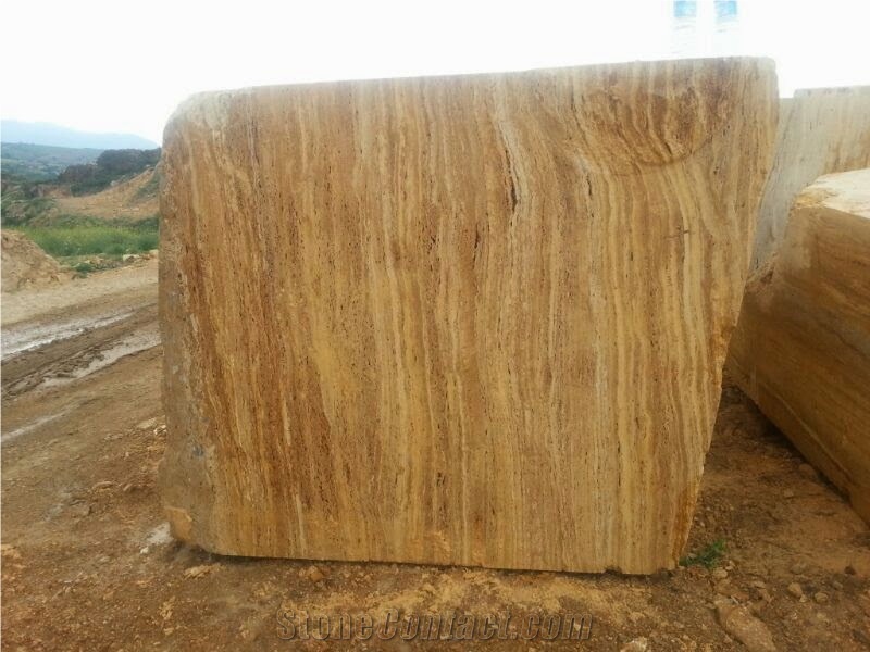 Golden (Yellow) Travertine Block, Turkey Yellow Travertine