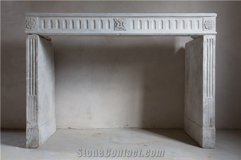 French Limestone Antique Lodewijk Xvi Style Fireplace, Saint Corneille Blanc White Limestone Fireplaces