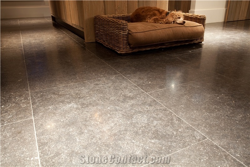 Pierre Bleu De Soignies Classic Floor Tiles, Belgium Black Limestone