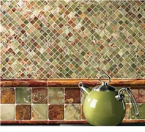 1x1 Green Onyx Polished Mosaic Tiles, Pakistan Green Onyx Polished Mosaic