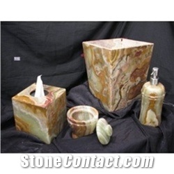 Green Onyx Stone Bathroom Accessory Set 4pc, Multicolor Green Onyx Bath Accessories
