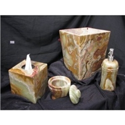 Green Onyx Stone Bathroom Accessory Set 4pc, Multicolor Green Onyx Bath Accessories