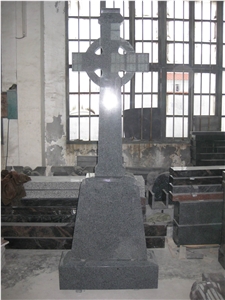 Western European Tombstone, Dark Grey Black Granite Cross Monument & Tombstone