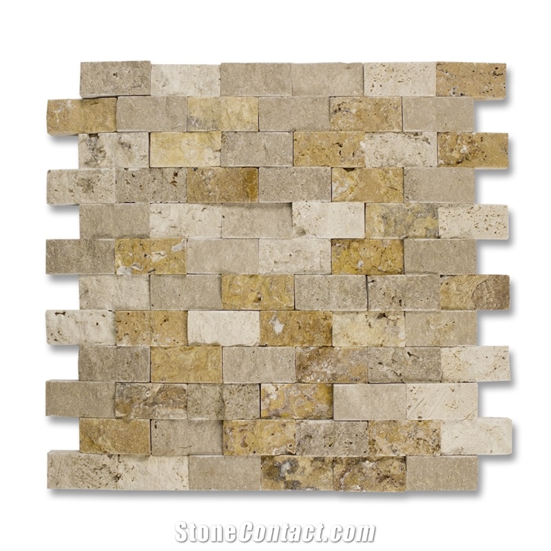 Mosaics Of Splitface Travertine, Beige Travertine Mosaics