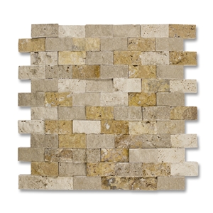 Mosaics Of Splitface Travertine, Beige Travertine Mosaics Mosaics Of Splitface Travertine, Beige Travertine Mosaics