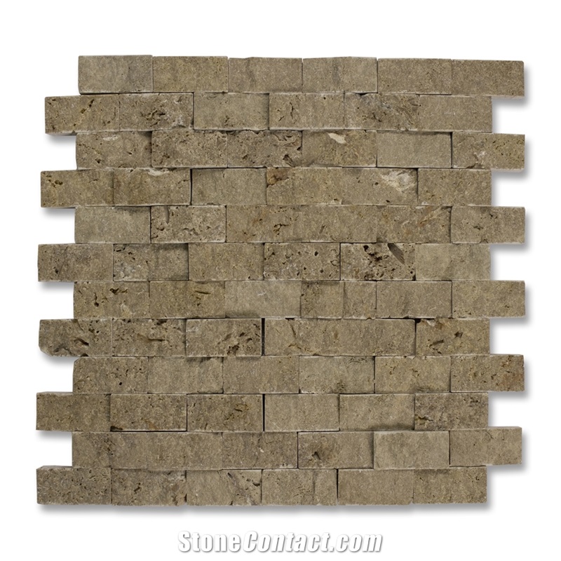 Mosaics Of Splitface Travertine, Beige Travertine Mosaics