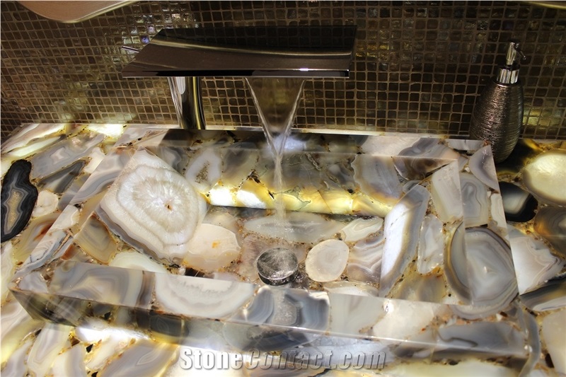 Concetto Semiprecious Stone Powder Room Sink - Design & Installation by Casa Stilo