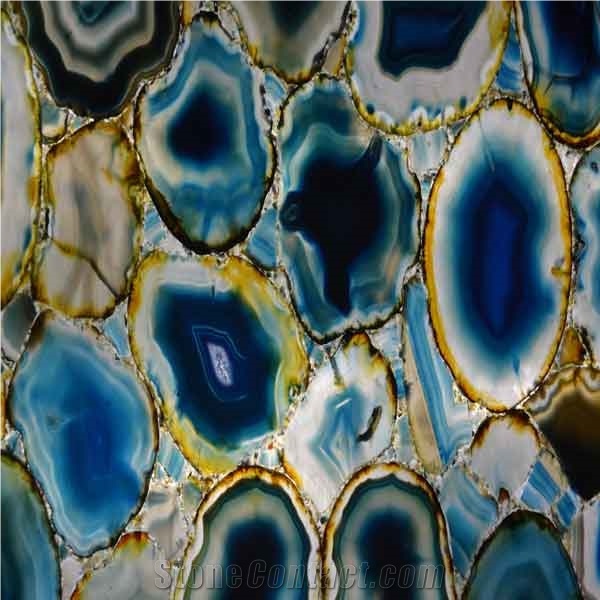Blue Agate Round Gem Stone Slab