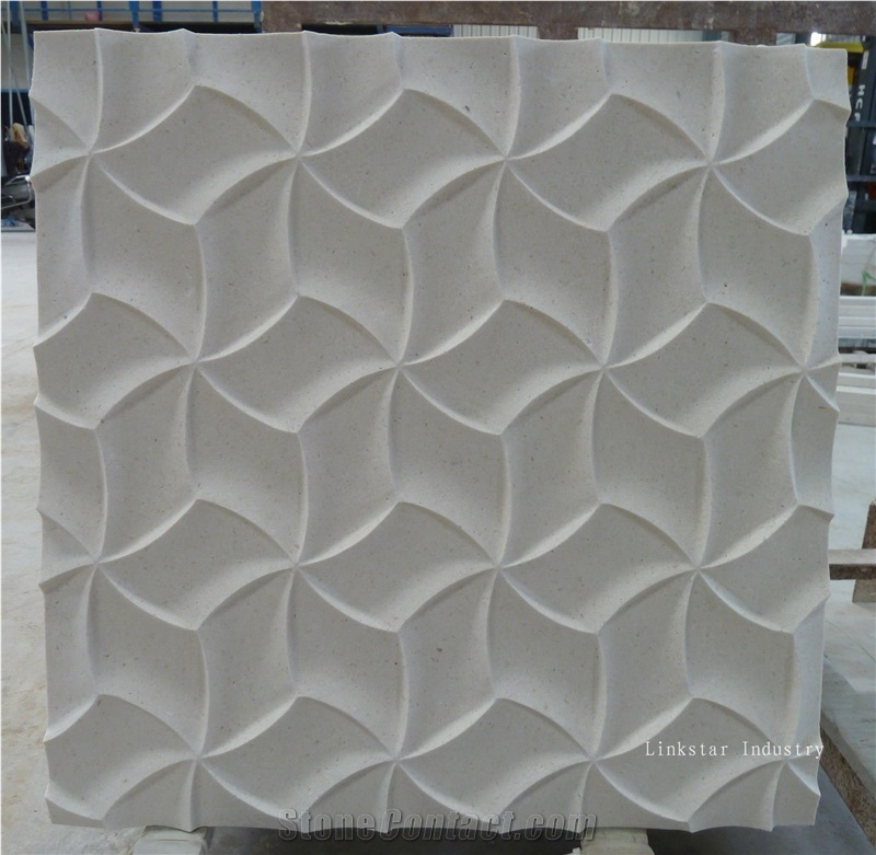 3d Cnc Interior Design with Stone Wall, White Limestone Design