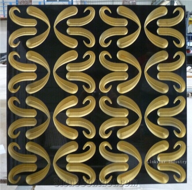 Natural Stone Gold Leaf 3d Luxury Wall Tile, Black Basalt Wall Tile