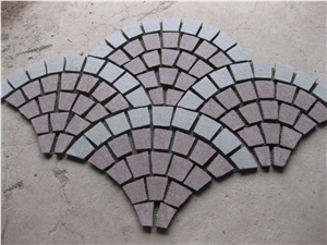 Fan Shape Cobble Stone on Mesh, Red Granite Cobble Stone
