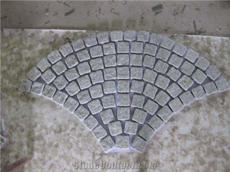Fan Shape Cobble Stone on Mesh, Red Granite Cobble Stone