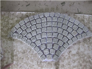 Fan Shape Cobble Stone on Mesh, Red Granite Cobble Stone